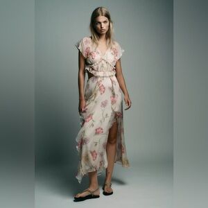 ZARA FLORAL PRINT CUT OUT MIDI DRESS